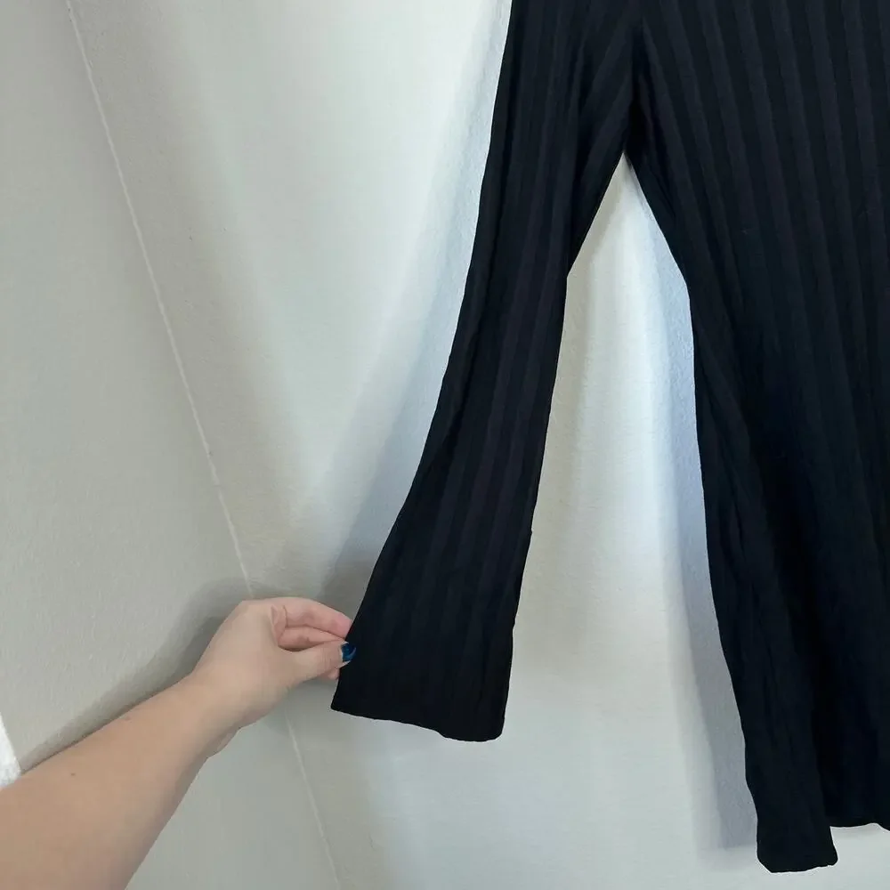 REFORMATION Cait Dress Open Back Long Sleeve Mini Black Size Extra Small Ribbed - Picture 5 of 9